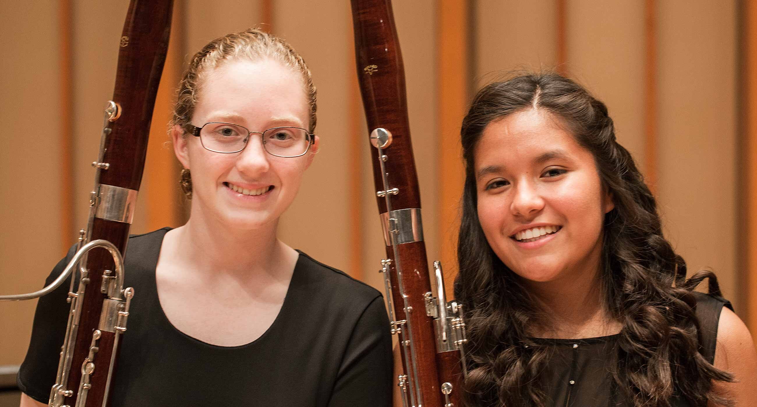Tow bassoon students on the Zipper Hall stage