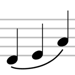 legato symbol under three quarter notes